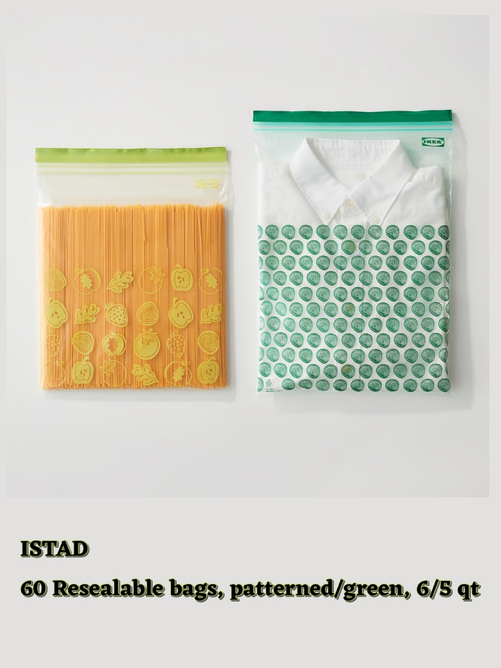 ISTAD Resealable Patterned Storage Bags — Green and Yellow Accents